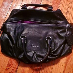 Coach Black Leather Satchel with Purple Interior